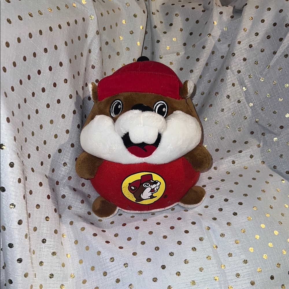 Red and Brown Plush Toy with Logo